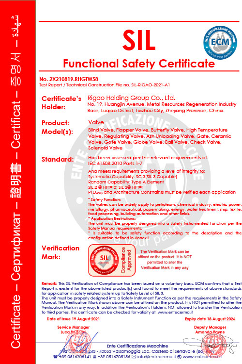SIL Functional Safety Certificate